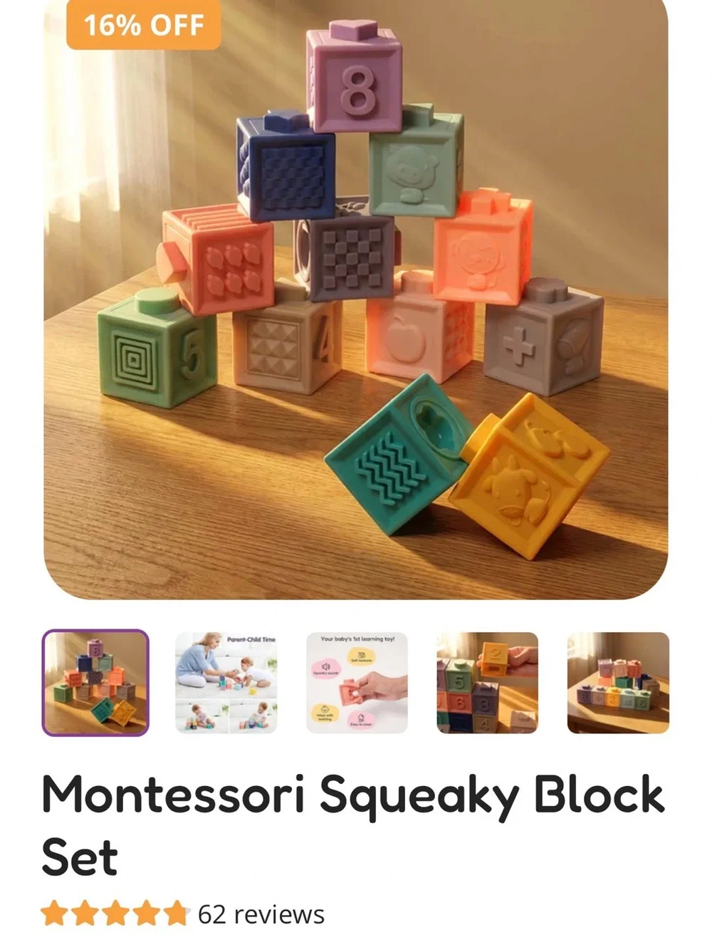 Montessori Stackable Number Blocks - Pastel Multi Color Educational Toy